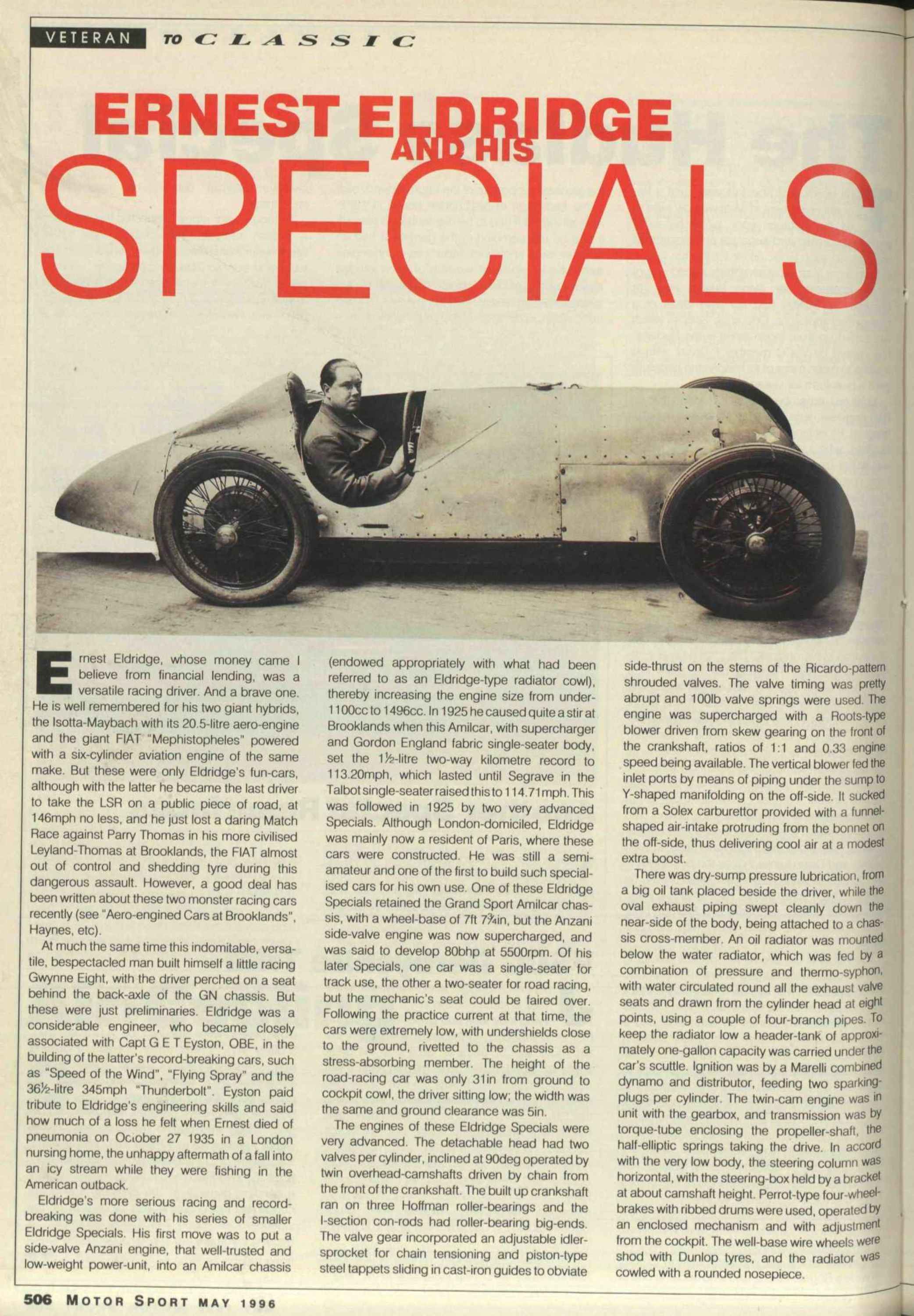 Ernest Eldridge and his Specials Motor Sport Magazine Archive