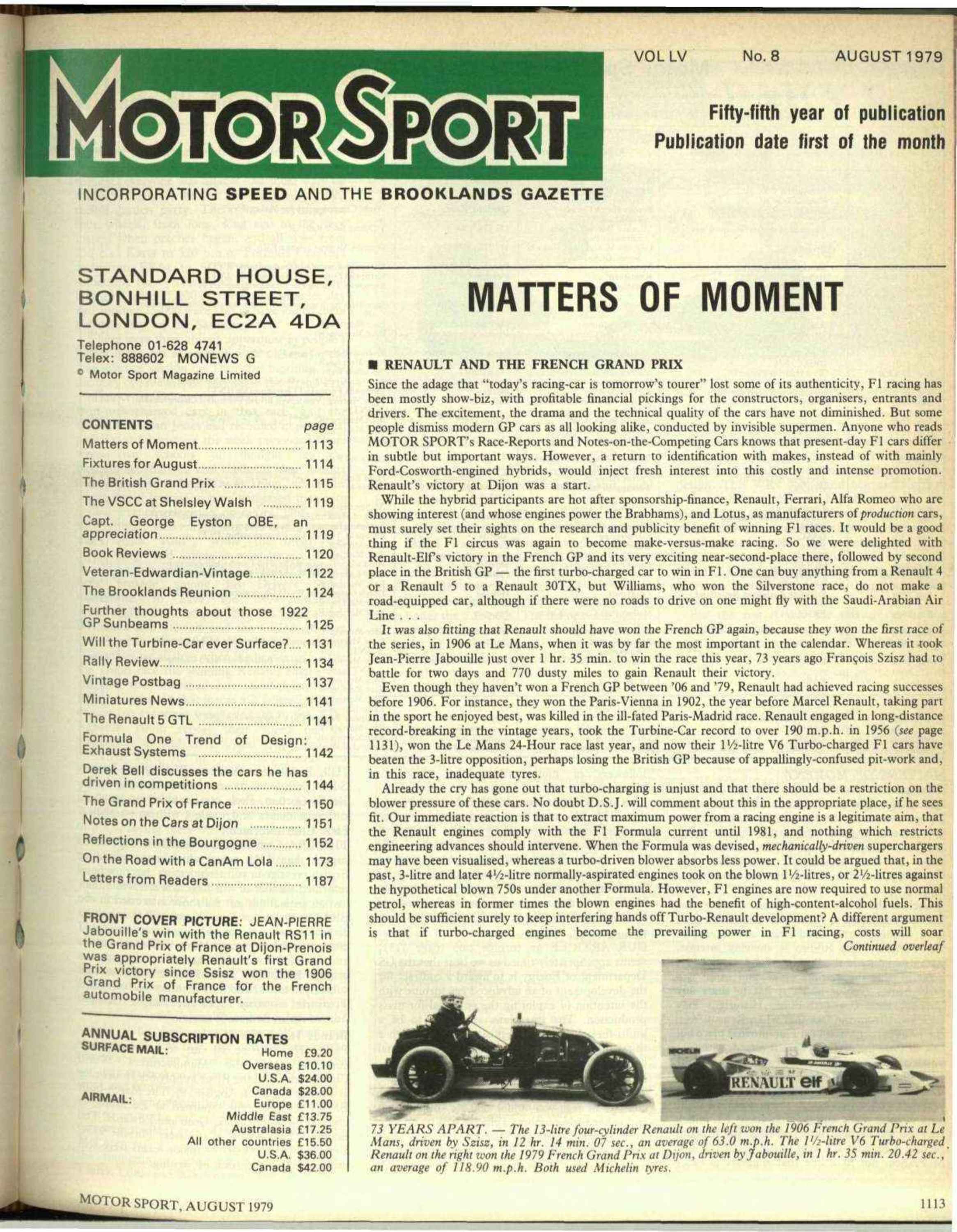 1979 French Grand Prix race report August 1979 - Motor Sport Magazine