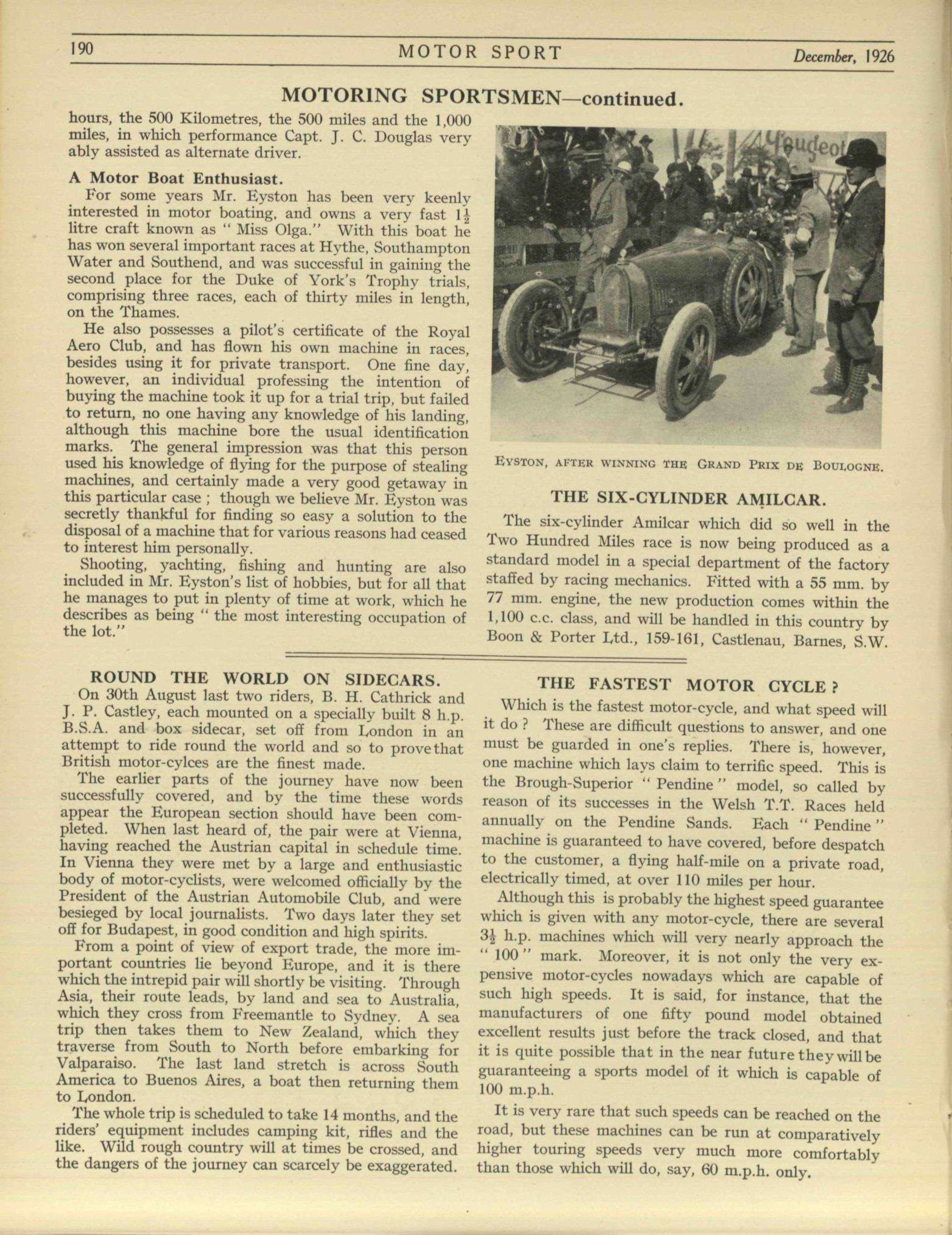 THE FASTEST MOTOR CYCLE? December 1926 - Motor Sport Magazine