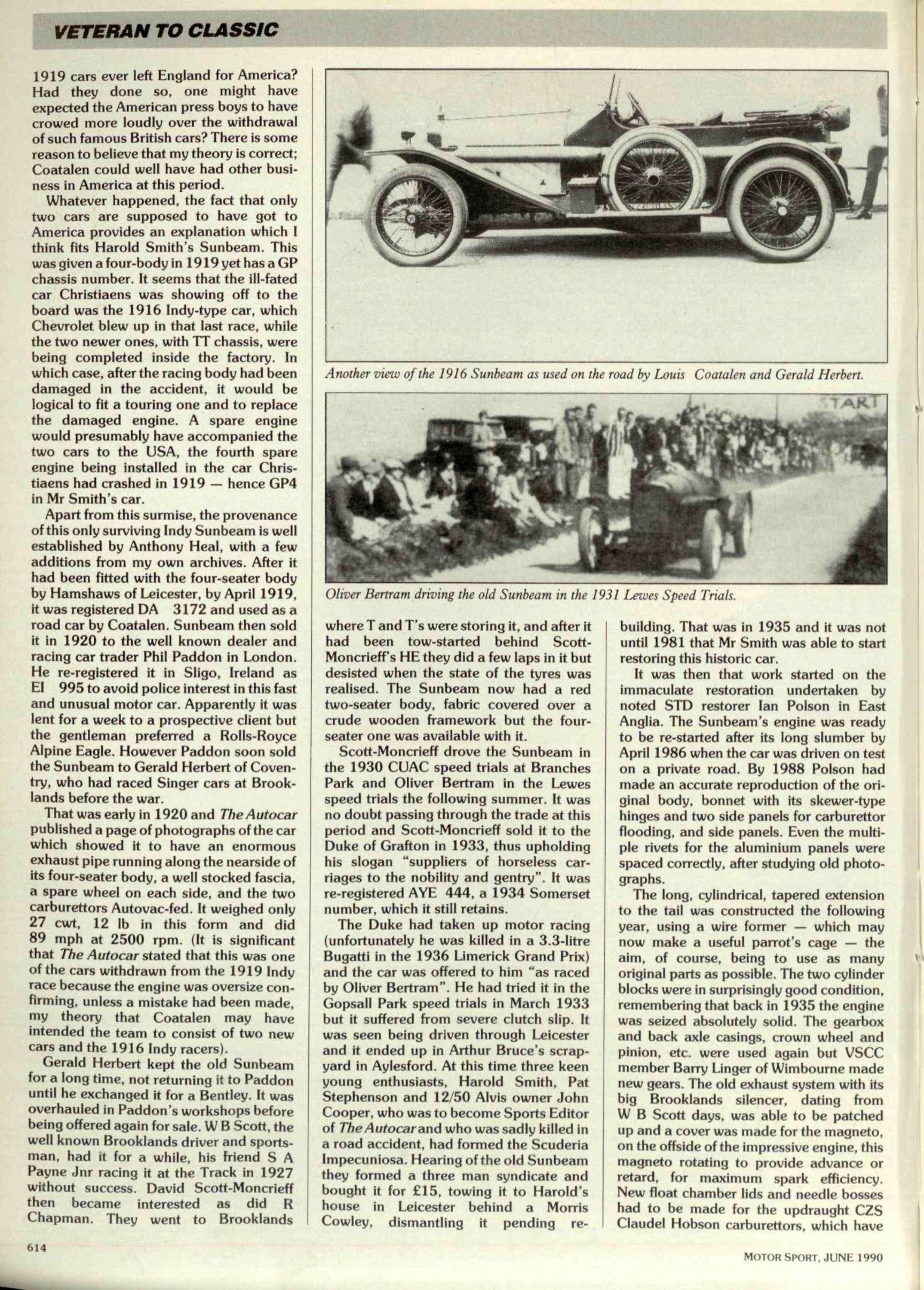 The 1916 Indianapolis Sunbeam | Motor Sport Magazine Archive