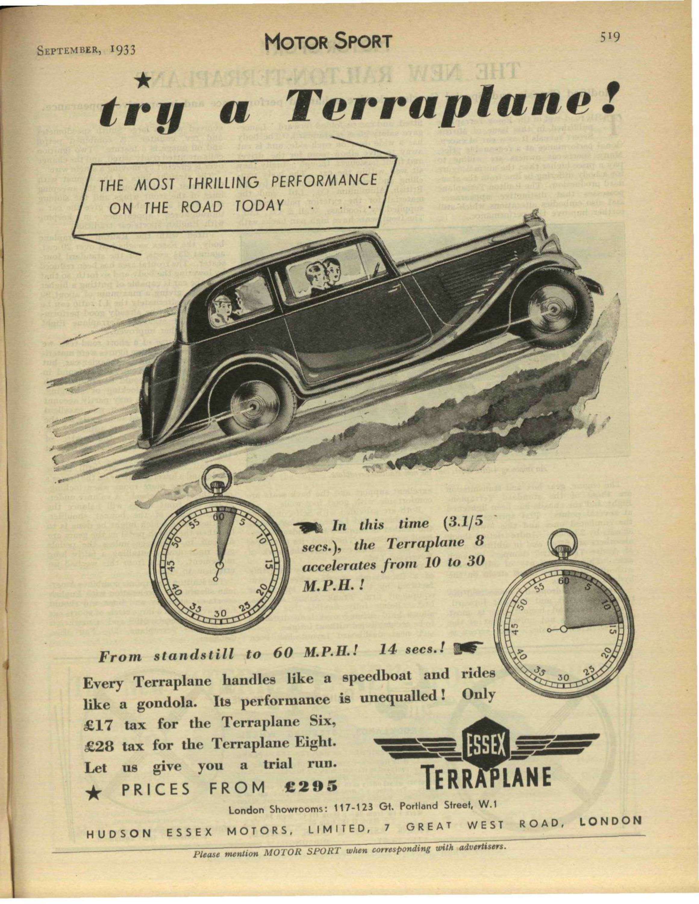 THE ESSEX TERRAPLANE EIGHT. September 1933 - Motor Sport Magazine